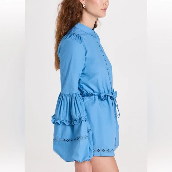 Blue Button-Up Ruffle Jumpsuit - Picture 3 of 9